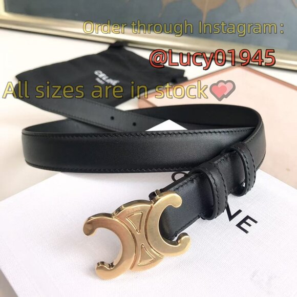 Celine Black Belt with Gold Buckle - Picture 1 of 4